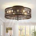 Caged Ceiling Fan with Light 18 Inch Small Low Profile Flush Mount Farmhouse Crystal Fandelier Vintage Victorian Rustic Ceiling Fan with Remote for Bedroom Living Room Kitchen