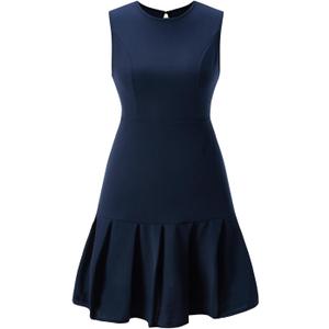 Women's Pleated Mini Dress Summer Crew Neck Sleeveless A Line Party Dresses Going Out Outfits (Blue, M)