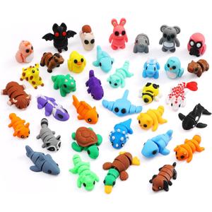 MONJITA 35 pcs Mini 3D Printed Animal Figurines, Flexible Articulated Fidget Wigglitz Toys, Cute Desk Decor, Party Favors, Goodie Bag Stuffers, Gifts for Kids Students Carnival Prizes Rewards (35pcs)