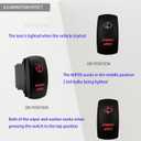 Red Backlit 6PIN (ON)-ON-Off Washer Wiper Rocker Switch with Jumper Wires DPDT Momentary Toggle Switch for Automotive Yacht Truck RZR Side by Side UTV Central Console 12V 24V Waterproof IP67