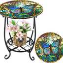 Cinnvoice Outdoor Side Table Round Small Mosaic Patio Accent Indoor End Plant Coffee Tea Table for Yard Patio Porch Garden Living Room, Bedroom(Butterfly Style,14 Inch)