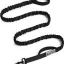 OutdoorMaster Bungee Dog Leash, Heavy Duty Dog Leash with Shock Absorption, 2 Padded Handles Training Leash, Improved Dog Safety and Comfort (Black, 6 FT) (Max: 6'7")