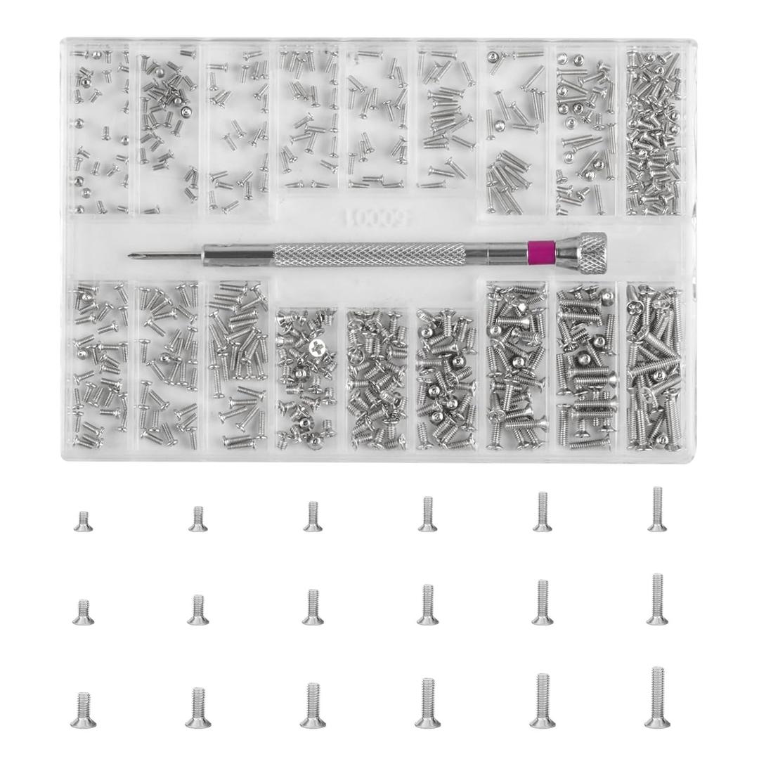 Micro Screw Repair Kit 500pcs - M1.2/M1.4/M2 Self-Tapping Tiny Screws for Eyeglasses, Watches, Electronics & Laptop Repair - Precision Mini Screwdriver Set