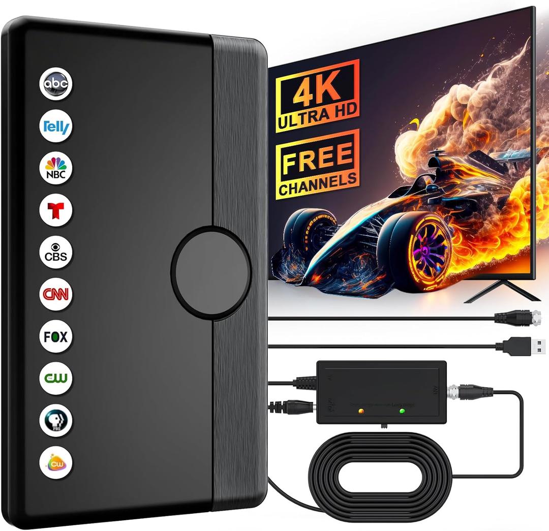 TV Antenna Indoor Outdoor 2026 for Smart/Old TV for Long Range 360 Reception and Local Channels Digital HD Antenna with Amplifier Signal Booster Supports 8K 4K 1080p - 26.2 ft HDTV Coax Cable