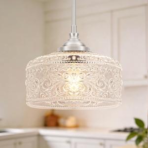 Modern Brushed Nickel Pendant Lights Kitchen Island, Bathroom Pendant Light with Clear Glass, Pendant Lighting over Island with Adjustable Rod, Farmhouse Hanging Light for Dining Room Hallway, E26