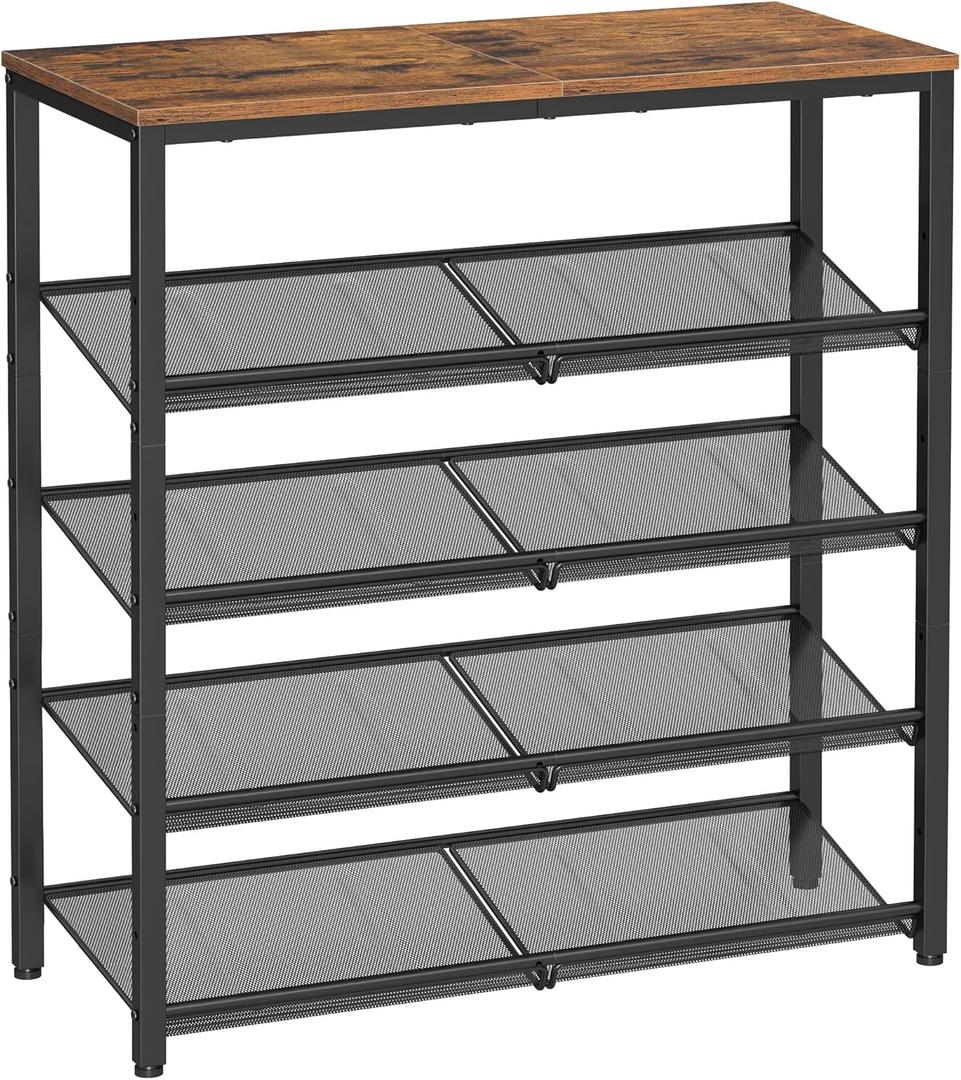 VASAGLE Shoe Rack for Entryway, 5-Tier Shoe Rack Organizer with Storage Shelves and Spacious Top, Freestanding, Adjustable, Industrial, Rustic Brown and Ink Black ULBS038B01
