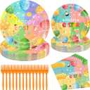 96 Pcs Easter Plates and Napkins Sets, 350GSM Easter Paper Plates, Colorful Spring Disposable Plates Napkins Forks Dinner Plates, Easter Dinnerware Tableware Party Supplies