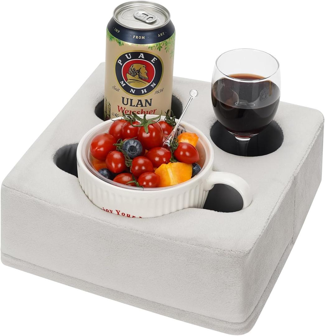 G GOOD GAIN Couch Cup Holder Pillow, Spill-Proof Sofa Drink Cup Holder & Multi-Use Organizer for Sofa, Bed, Car, Beach - Holds Mugs, Phone, Snacks, Remote Control, KeepTemp Design (LightGrey) (9.5 x 9.5 inches)