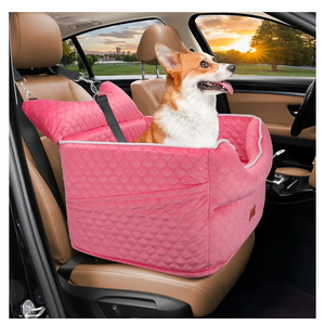 Dog Car Seat - Memory Foam Dog Booster Seat for Small Dogs Up to 25lbs-Elevated Pet Car Seat with Storage Pockets and Dog Seat Belt-Soft Pet Travel Bed for Front & Back Seats-Removable Washable-Pink, 48.8L x 45W x 29.7H centimeters
