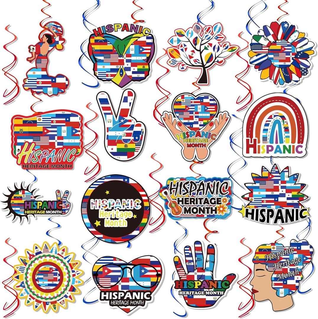30pcs Hispanic Heritage Month Hanging Swirls,Latino Mexican Spanish Flag Decor for Celebrate Spanish Speaking Countries Party Classroom Home Office decorations