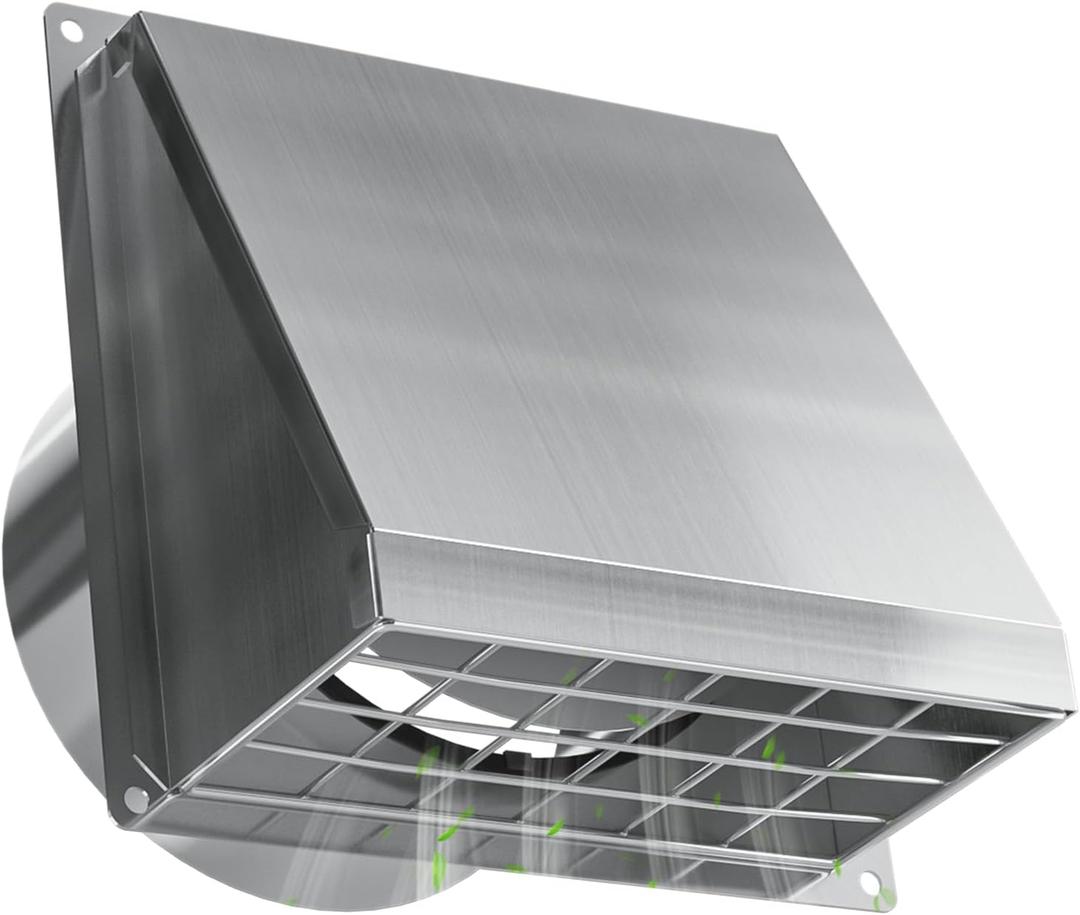 Hon&Guan Dryer Vent Cover Outside 6 Inch Wall Vent with Removable Mesh -304 Stainless Steel Exhaust Vent Cover Rubber Cushioned Non Return Flap, Sliver 6in [Neck Size:5.74/Inner:5.67in]