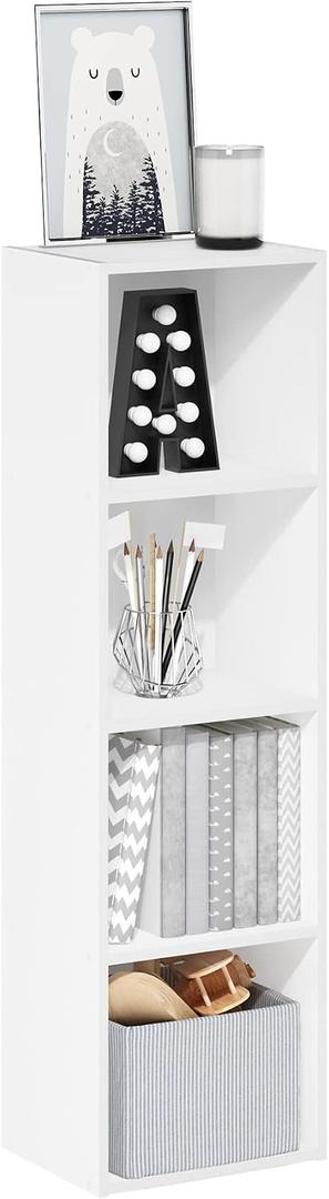 Furinno PASIR Book Shelf, 4-Tier Bookcase, Modern Standing Bookshelf, Open Storage Shelf, 9 x 12 x 42 Inches, for Home Office, Living Room, Plain White