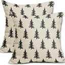 Christmas Tree Pillow Covers 18x18 Set of 2 Black Xmas Rustic Style Winter Print Decorative Outdoor Pillowcases Farmhouse Vintage Holiday Decorations Throw Cushion Case Decor for Couch Sofa Bed