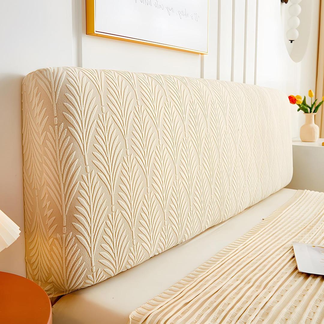JOKIVTOU Stretch Universal Headboard Cover Slipcover for Bed Solid Jacquard Fabric Dustproof Protective Backrest Cover for Upholstered Queen Beds (Light Yellow)