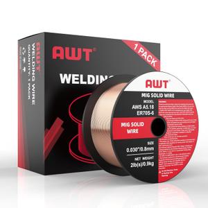 AWT Solid MIG Welding Wire, ER70S-6 Gas Solid Carbon Steel Mig Wire with Low Splatter, .030" 2-Pound Spool, Pack of 1