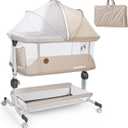 MOMFANN Baby Bassinet Bedside Sleeper, 6-Height Adjustment,Oatmeal, Crib