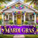 Mardi Gras Banner 78x17 Inch Mardi Gras Decorations Purple Gold Party Hanging Banner Sign for Carnival Party Indoor Outside Decor
