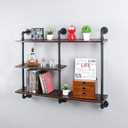 MBQQ Industrial Pipe Shelf with Wood 43.3in,Rustic Wall Mount Shelf 3-Tiers,Metal Hung Bracket Bookshelf,DIY Storage Shelving Floating Shelves,Retro Black