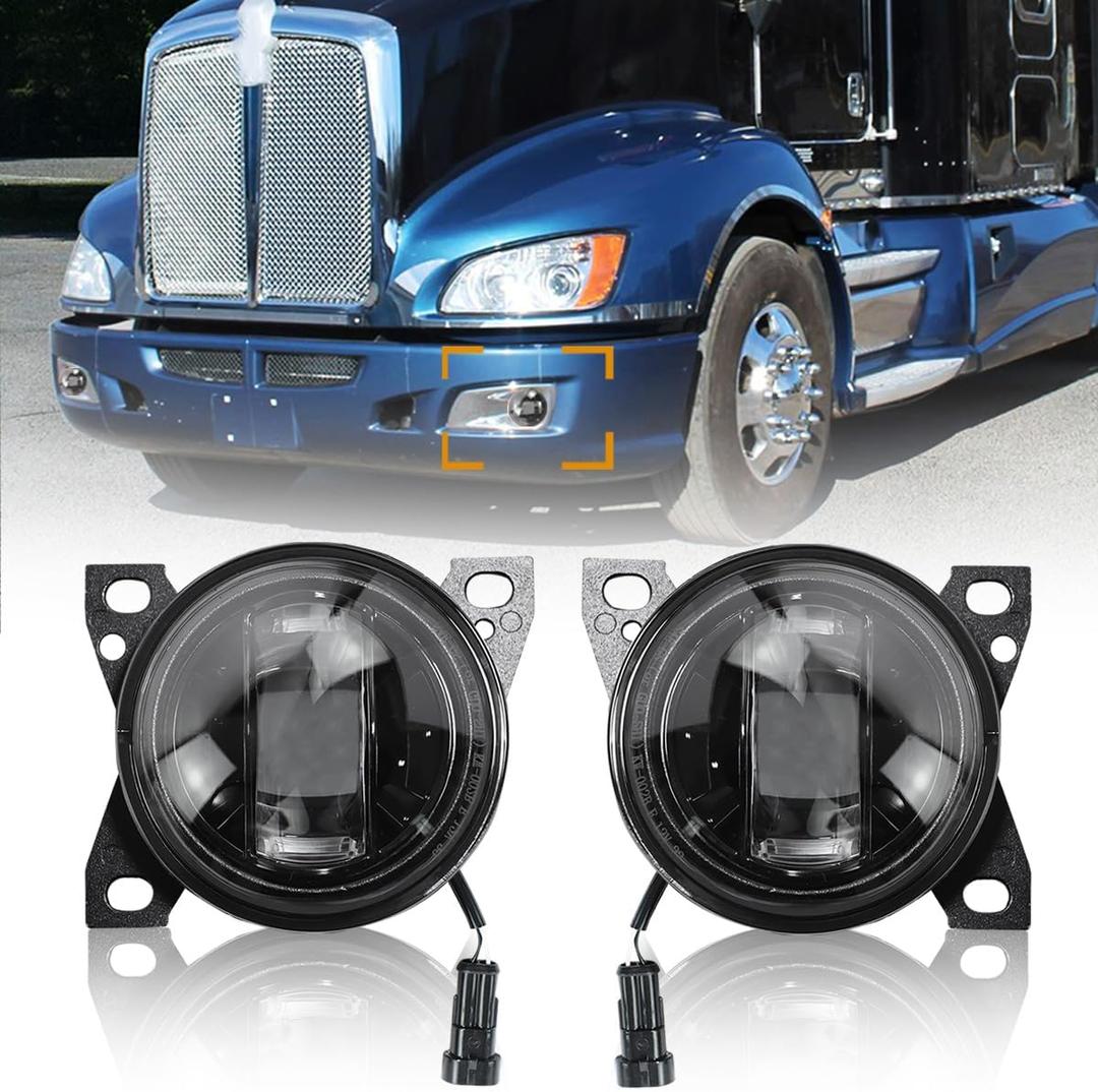 Blcak 12V LED Fog Lights Compatible with Peterbilt 579 587 Kenworth T660 2013-2021 Pair Front Fog Lights Assembly Replacement LH&RH Side (Black)