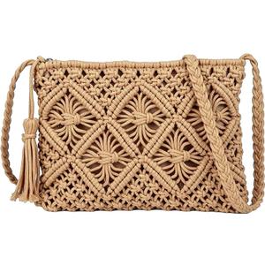 Boho Small Crossbody Bag for Women Small Summer Beach Shoulder Purse Hand Woven Crochet Bags with Tassel