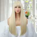 Long Blonde Wig with Bangs Straight Wigs for Women Matte Natural Hair Blond Wig Heat Resistant Synthetic wig for Girls Daily Party Cosplay Halloween Costume Use 24 Inch (Blonde)