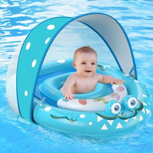 URMYWO Baby Pool Float with Removable UPF50+ Sun Protection Canopy, Baby Floats for Pool 6-12-24 Months Infant Toddler, Durable Baby Swim Float with Adjustable Seat, Extra Wide, Breathable (Blue)