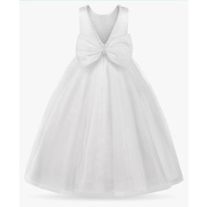 Uhnice Flower Girl Pearls Dress V-Back Tulle Ball Gown Satin Prom with Bow-Knot for Wedding Pageant Birthday Party, 12Y