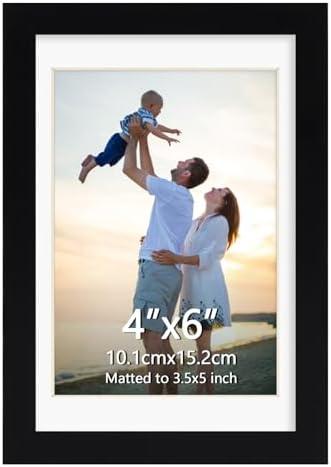 Pack of 2 Hoikwo 4x6 Black Plastic Frame with Plastic Cover, Mat Opening 3.1x4.6, Displays 4x6 Without Mat, 1 Pack 4 by 6 Frame for Wall Hanging and Table