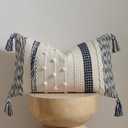 Boho Lumbar Pillow Cover 12x20 Navy Blue - Handmade Woven Textured Throw Pillow Case with Cordings & Tassels, Decorative Accent for Couch Sofa Farmhouse Living Room Home Decor