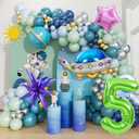 Space Themed Birthday Decorations, Green Number 5 Balloons, Purple Star and Blue Space Ship Balloon for Party Decoration (Green 5)
