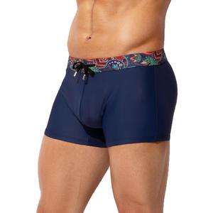 Arjen Kroos Mens Swim Briefs Square Leg Board Short Quick-Dry Swimwear with External Drawstring Stretch Beach Trunks (Medium, Navy Blue)