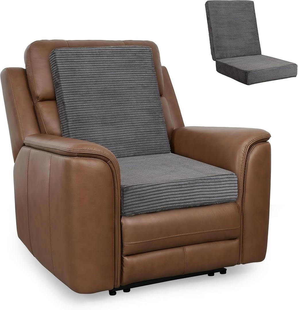 HIGOGOGO Corduroy Recliner Chair Cushion with Lumbar Support Pillow Soft Non-Slip 4" Thick Seat Pad Prevent Buttocks & Back Pain in Seniors (Grey, 21" Backrest)
