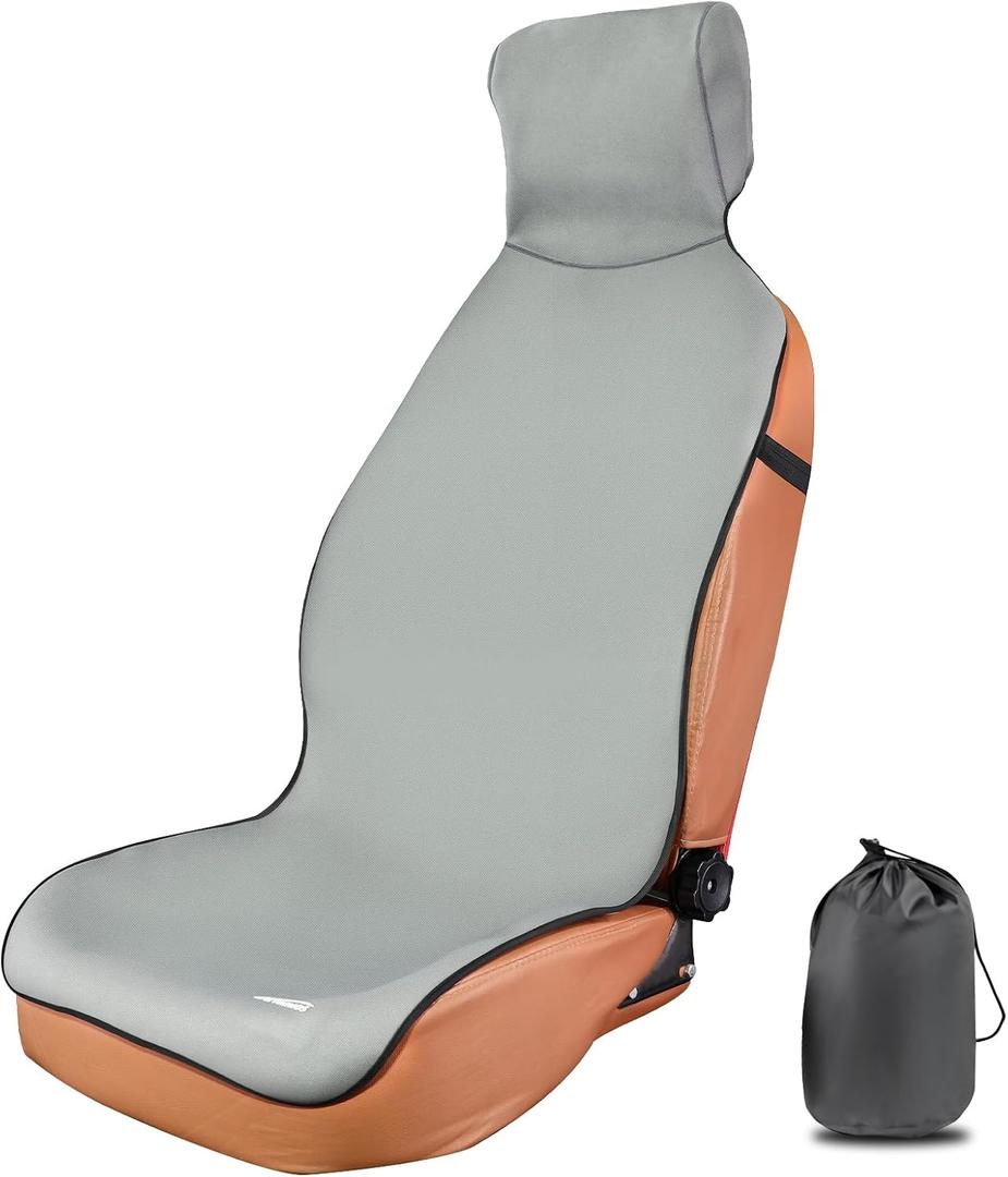 Universal Fit Waterproof Car Seat Cover - Rubber-Based Protection for Athletes, Fitness & Pets - Non-Slip Interior Backing, Includes Seat Belt Protector - Gray