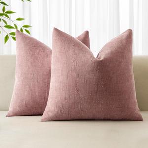 MIULEE Pack of 2 Decorative Throw Pillow Covers Soft Chenille Throw Pillows Solid Textured Cushion Covers for Spring Valentine's Day Couch Sofa Bedroom Living Room 20x20 Inch, Blush Pink