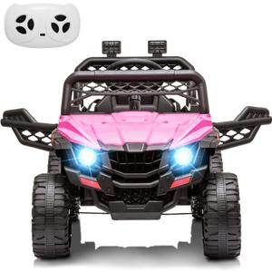 Nasitip 12V Kids Ride On Car Truck w/Parent Remote Control, Spring Suspension, LED Lights, AUX Port, Music (Rose, no Tent)