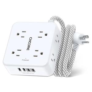 Surge Protector Power Strip - CHCORE 5Ft Braided Extension Cord with 8 Outlets with 4 USB (2 USB C) Charging Ports, Flat Plug Multi Plug Outlet Extender Charging Station for Home Office, ETL, White