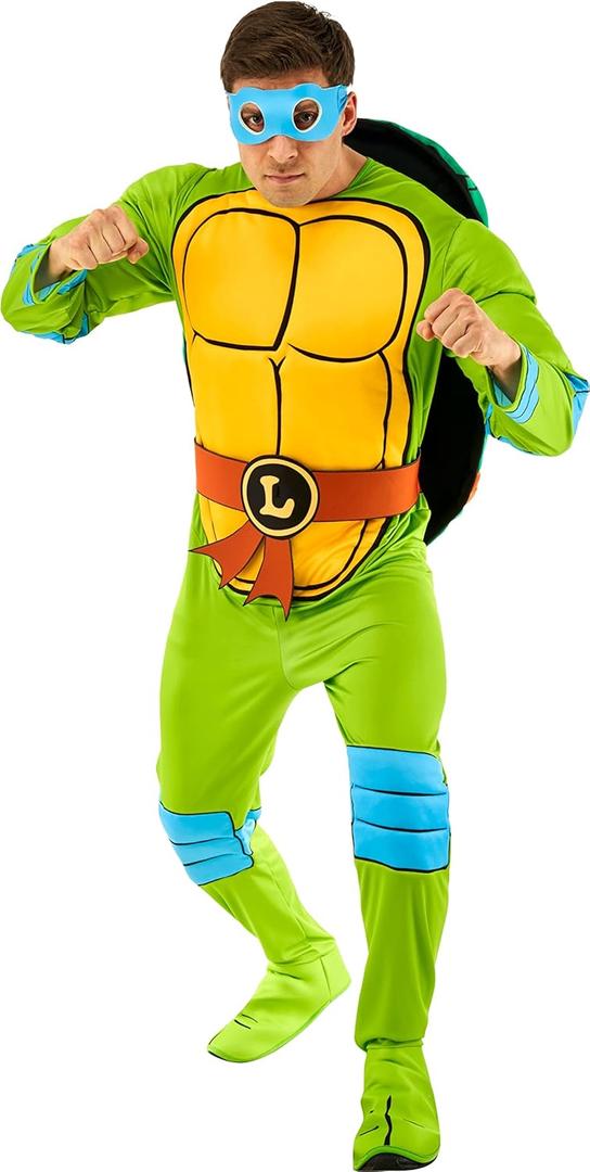Rubies Men's Teenage Mutant Ninja Turtles Deluxe Leonardo Costume Jumpsuit, Shell, and Eye-mask (Large)