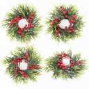MINDELF 4 Pack Small Christmas Wreath, Mini Ring Wreaths with Red Berries and Spruce, Artificial Small Xmas Wreaths Hanging Decoration Garlands for Home Table Kitchen Window Chair Wall Front Door