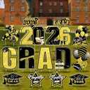 15 PCS Graduation Yard Signs Class of 2026 Decorations, 2026 Graduation Decorations - Large 4FT Tall Congrats Grad Lawn Sign Set with H-Stake & Fiberglass Rods, Waterproof Outdoor & Indoor Graduation Party Decor, Black and Gold