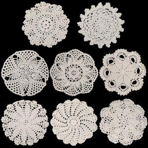 Chuangdi 8 Pcs 6 to 8 Inches Handmade Crochet Doilies White Lace Doilies for Tables Vintage Round Cotton Placemats Coasters Rustic Lace Doily for Kitchen Dining Dressers Vase Crafts Decoration(Beige)