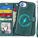 TUCCH Case Wallet for iPhone 16e, Detachable [Wrist Strap] [Wireless Charging] RFID Blocking 4 Card Slots, Removable Stand PU Leather Flip Shockproof Phone Cover for iPhone 16e 6.1", Teal Blue (Textured Teal Blue)