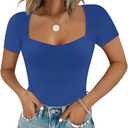 Chunpin Women's Sexy Sweetheart Neckline Bodysuit Tops Short Sleeve Long Sleeve Double Lined Thong Bodysuit Outfits, Small