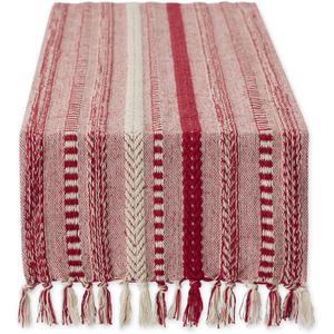 DII Farmhouse Braided Stripe Table Runner Collection, 15x72 (15x77, Fringe Included)