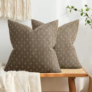 MIULEE Pack of 2 Decorative Burlap Linen Throw Pillow Covers Farmhouse Pillowcases Modern Rustic Woven Textured Cushion Cover for Sofa Couch Bed 20x20 Inch Taupe (20" x 20" (Pack of 2))