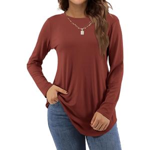Amoretu Women's Long Sleeve Tunic Tops Casual Crew Neck Loose Shirts for Leggings (Orange, L)