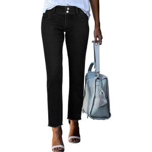 Sidefeel Women's High Waisted Jeans Strechy Fashion Raw Hem Straight Leg Ankle Denim Pants with Pockets, Size 8