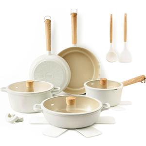 SENSARTE 17Pcs Ceramic Nonstick Cookware Set Non-toxic Healthy Pots and Pans Set Ceramic Kitchen Cooking Frying Pans with Stay-cool Handle, PFAS/PTFE/PFOA Free, Dishwasher Safe, Induction Compatible, 15 Pieces