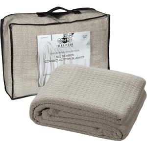 HILLFAIR 100% Combed Cotton Blanket California King Size Bed Blanket  Warm Soft All Season Breathable Blankets  102 x 108 inch Extra Large Oversized California King Cotton Blankets for Bed- Sand