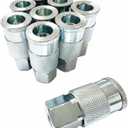 SANFU 3/8 High Flow Air Fittings, 3/8 Inch Flow Size, Industrial M-Type Coupler, 1/4 Inch Female Threads Size, Steel Material, 300PSI, 9 Pieces Air Compressor Accessories Fittings