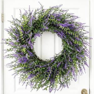 26" Lavender Wreath for Front Door, Spring Summer Lavender Door Wreath with Eucalyptus Leaves Purple Flower Wreath All Seasons for Indoor Outdoor Home Door Wall Farmhouse Decor